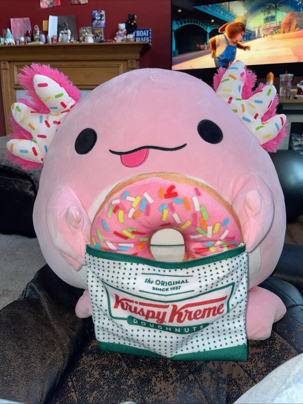 Pink Axolotl Plush with Sprinkled Donut